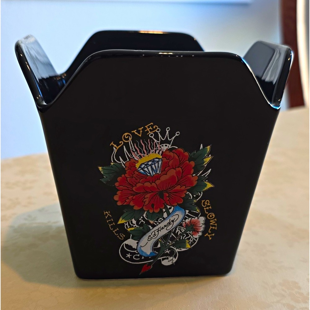 Ed Hardy Love Kills Slowly Ceramic Take-out Style Container Catch All Trinkets